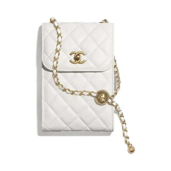 香奈儿/Chanel 链子手机套  羊皮革与金色金属  白 AP1448-B02916-10601
