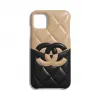 香奈儿/Chanel iPhone 11 Pro Max手机壳  羊皮革  米色与黑 AP1453-B03190-C0204