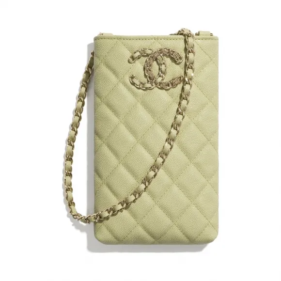香奈儿/Chanel 链子手机套  颗粒压花小牛皮与金色金属  绿 AP1836-B04432-N9315