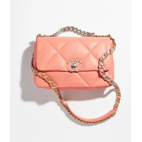 香奈儿/Chanel 小羊皮、金色、银色与钌色金属 - 淡橘, CHANEL 19 手袋 — 精品 香奈儿 AS1160B07327NL302