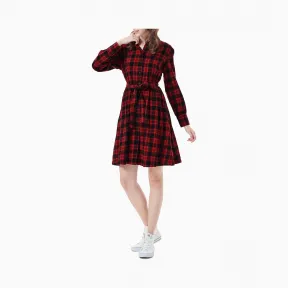 Calvin Klein女装新款纯棉翻领系带梭织长袖连衣裙 J212635-牛仔休闲系列