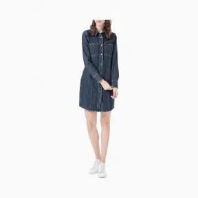 Calvin Klein女装新款纯棉翻领长袖牛仔连衣裙 J213092-牛仔休闲系列
