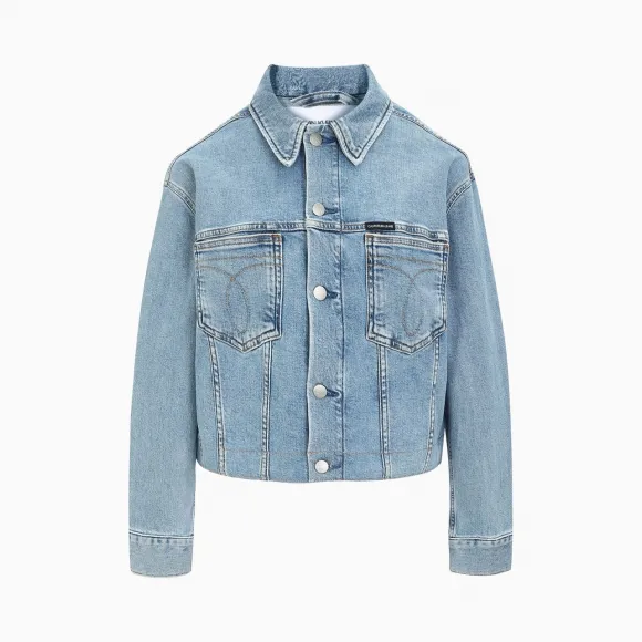 Calvin Klein 女装 翻领单排扣牛仔外套 J214346-牛仔休闲系列