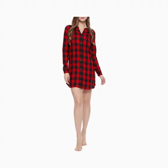 卡尔文·克莱恩/Calvin Klein 女士新款格纹长袖睡裙 QS6344AD-内衣系列