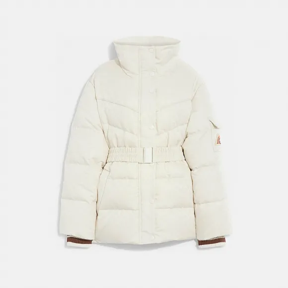 蔻驰/Coach 米白色 腰带滑雪羽绒服 CE898-CRM