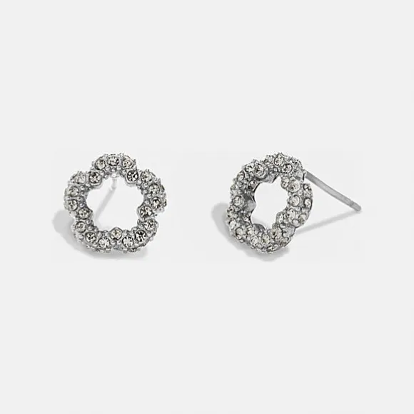 蔻驰/Coach 密镶茶玫瑰图案耳钉 CL313-SLV