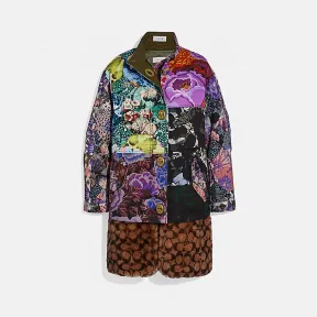 蔻驰/Coach KAFFE FASSETT印花和可拆卸经典标志皮毛一体衬垫拼缀派克大衣 79003_L38