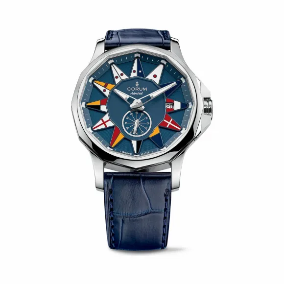 昆仑/Corum Romvlvs 44 Annual Calendar 系列 5N 18kt玫瑰金，蓝色橡胶表圈，玫瑰金编号，蓝宝石水晶 自动机械机芯 A395-02982–395.101.20-OF03AB12