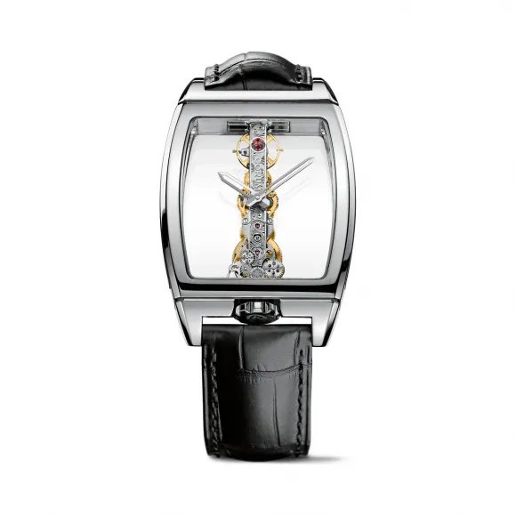 昆仑/Corum Golden Bridge 金桥系列 18kt 白金 透明底盖 双面防眩水晶玻璃表镜 手动机械机芯 34.00 x 51.00 mm B113-01042-113.160.59-0001-0000