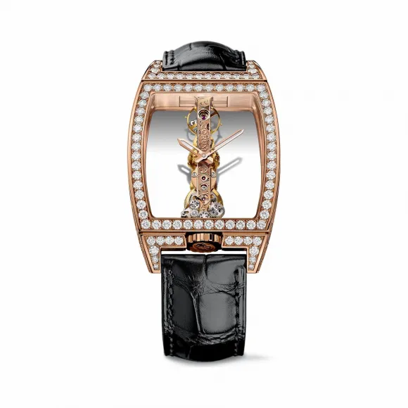 昆仑/Corum 金桥系列 系列 5N 18Kt玫瑰金，双面防眩水晶玻璃表镜，水晶玻璃表背，镶84颗VVS净度/F至G色/双翻钻，2.58克拉 手动机械机芯 B113-02960–113.300.85-OF01000R