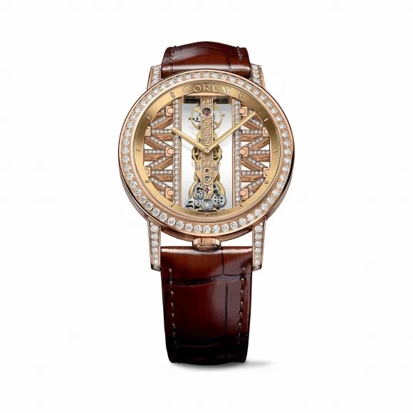 昆仑/Corum 39毫米金桥圆形腕表 系列 18Kt白金，双面防眩水晶玻璃表镜，水晶玻璃表背，镶76颗VVS净度/H色/双翻钻，1.51克拉 手动机械机芯 B113-03090–113.901.85-0F02GG85R