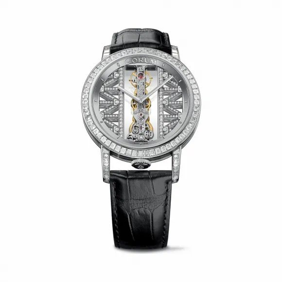 昆仑/Corum 39毫米金桥圆形腕表 系列 5N 18Kt玫瑰金，双面防眩水晶玻璃表镜，水晶玻璃表背，镶76颗VVS净度/H色/双翻钻，1.51克拉 手动机械机芯 B113-03253–113.990.69-0F01GG69G