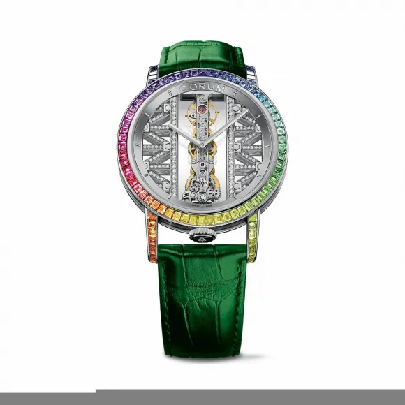 昆仑/Corum 经典三问陀飞轮腕表 系列 5N 18Kt玫瑰金，双面防眩水晶玻璃表镜，水晶玻璃表背，镶36颗VVS净度/F至G色长方钻，3.96克拉 手动机械机芯 B113-03334–113.991.69-F137GG69G