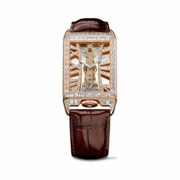 昆仑/Corum 43毫米金桥圆形腕表 系列 5N 18Kt玫瑰金，水晶玻璃表壳中层，双面防眩水晶玻璃表镜，水晶玻璃表背，镶56颗VVS净度/H色/双翻钻，1.75克拉 手动机械机芯 B113-03342
