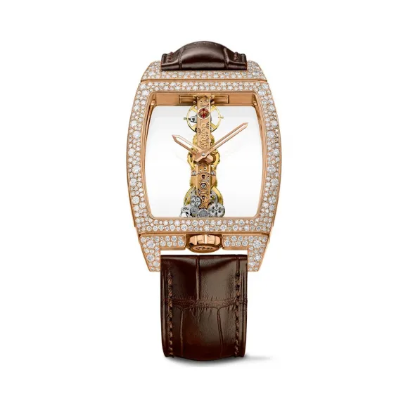 昆仑/Corum Golden Bridge 金桥系列 5N 18kt 玫瑰金 314 颗钻石 ~ 2.68克拉 雪花式镶嵌大小不同的钻石 手动机械机芯 34.00 x 51.00 mm B113-03853-113.358.85-0F02-0000