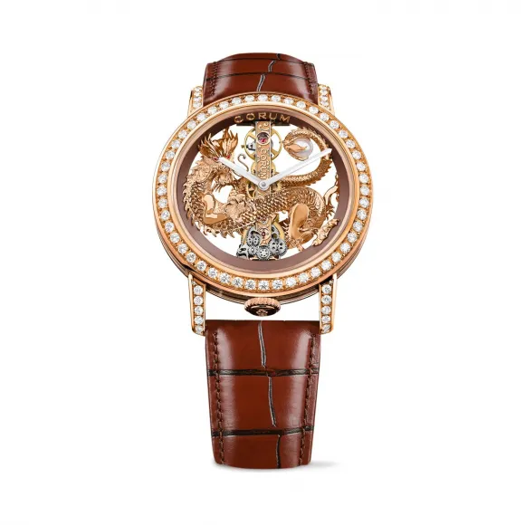 昆仑/Corum Golden Bridge 金桥系列 5N 18kt 玫瑰金 88颗圆钻 ~ 2.16 克拉  手动机械机芯 43 mm B113-03908-113.901.85-0F02-DR85R