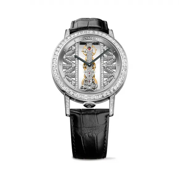 昆仑/Corum Golden Bridge 金桥系列 18kt 白金 蓝宝石水晶夹层 双面防眩水晶玻璃表镜 水晶玻璃表底盖 96 颗VVS / H / 长方形切割钻石 6.56 克拉 手动机械机芯 43 mm B113-04069-113.992.69-0F01-GG69G
