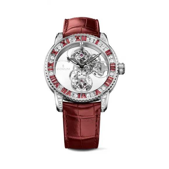 昆仑/Corum Heritage 经典系列 18kt 白金 双面防眩水晶玻璃表镜 水晶玻璃表底盖 154 颗 VVS / H / 长方形切割钻石（8.68 克拉） 44 颗长方形红宝石 1.25 克拉 手动机械机芯 44 mm R374-03461-374.716.69-F206-0000