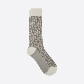 迪奥/Dior 白色弹性棉布袜子搭配 Dior Oblique 提花 023MC08AT105-C081