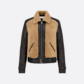 迪奥/Dior 夹克 黑色羊皮革和米色皮毛一体 258V39AL801_X9580_T34