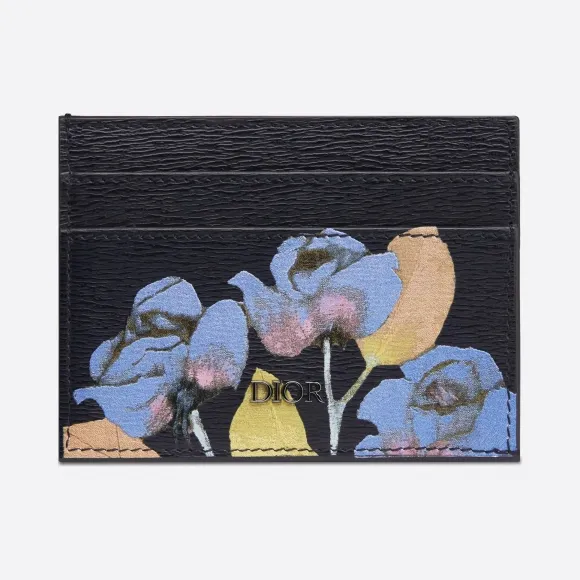 迪奥/Dior 海军蓝纹理牛皮革 DIOR AND ALEX FOXTON 印花卡夹 2PLCH089YVG-H00E
