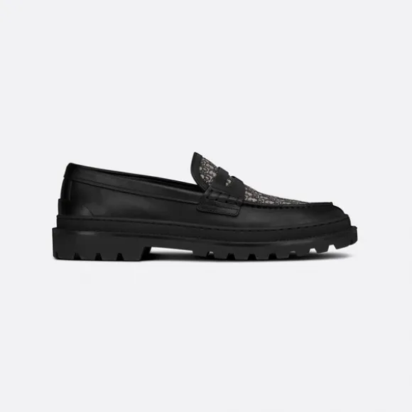 迪奥/Dior Dior Explorer 乐福鞋 黑色光滑牛皮革和米色和黑色 Oblique 印花面料 3LO103ZCD_H961_T37
