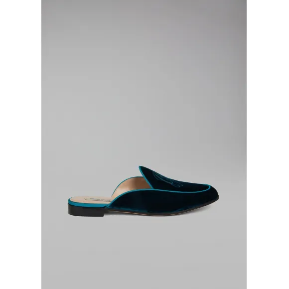 乔治阿玛尼/Giorgio Armani 对比滚边与 GA 徽标刺绣天鹅绒便鞋 11535574mp