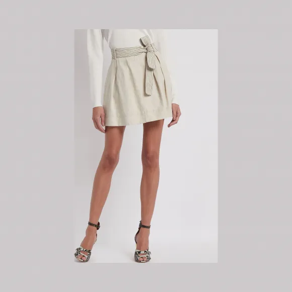 安普里奥·阿玛尼/Emporio Armani 条纹腰带亚麻棉半身裙 35405614sr