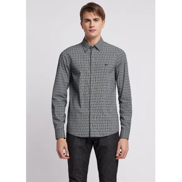 安普里奥·阿玛尼/Emporio Armani 通体徽标细节可拆卸衣领纯色府绸衬衫 38809116am