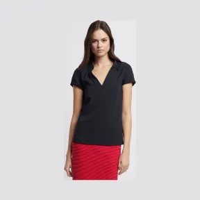 安普里奥·阿玛尼/Emporio Armani 涤纶绉绸褶裥饰边衣领短袖上衣。 38812040ed