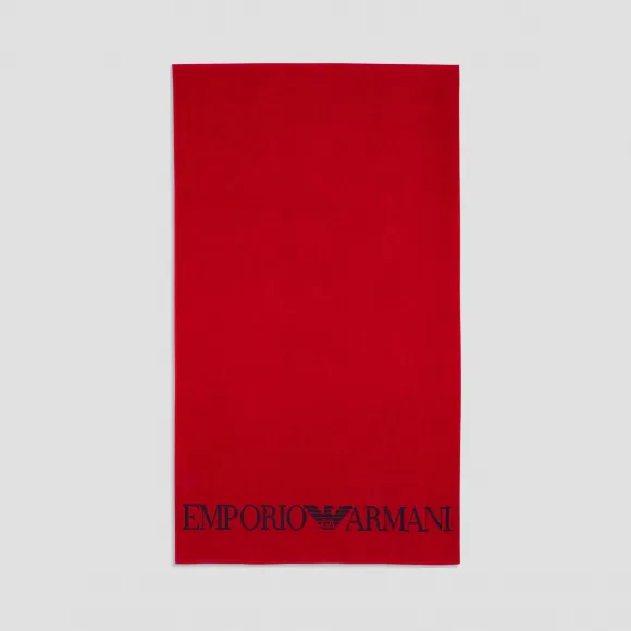 安普里奥·阿玛尼/Emporio Armani 撞色徽标纯棉海滩浴巾 46643493fm