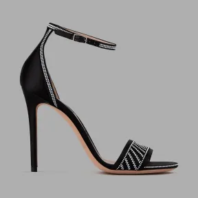 乔治阿玛尼/Giorgio Armani 小巧铆钉装饰高跟缎面凉鞋 11658805qa