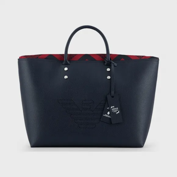 安普里奥·阿玛尼/Emporio Armani 回纹饰大号标识再生皮革购物包 45478715wf