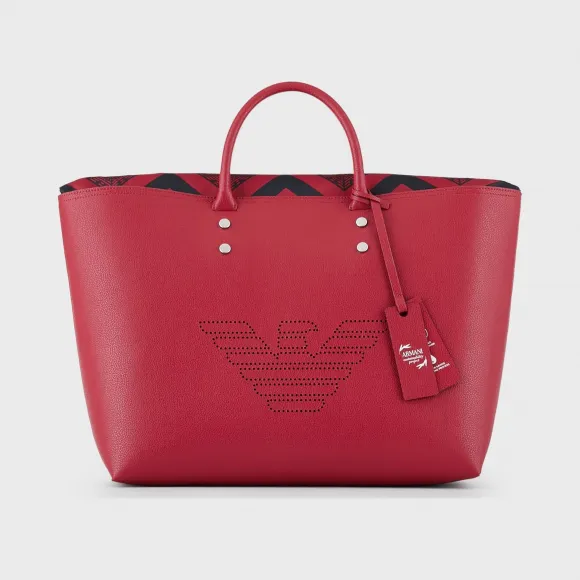 安普里奥·阿玛尼/Emporio Armani 回纹饰大号标识再生皮革购物包 45480234gu