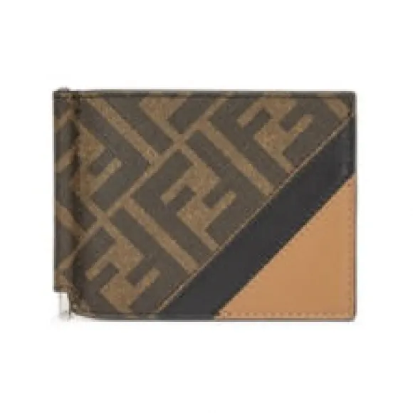 芬迪/Fendi 斜对角卡夹 - 棕色布料钞票夹 7M0281AJF8F1EGA