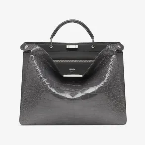 芬迪/Fendi Peekaboo ISeeU中号手袋-深灰色鳄鱼皮手袋-男士手袋 7VA529AL8LF0JGZ 8054321755752