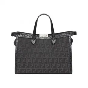 芬迪/Fendi Peekaboo ISeeU Forty8手袋-黑色FF布料与麂皮手袋-男士手袋 7VA566AL8TF1IKL 8054321767472