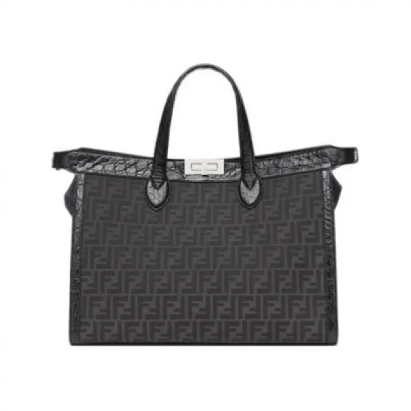 芬迪/Fendi Peekaboo ISeeU Forty8手袋-黑色FF布料与麂皮手袋-男士手袋 7VA566AL8TF1IKL 8054321767472