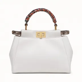 芬迪/Fendi PEEKABOO MINI_异域风情细部白色皮革手袋 8BN244 A6L 8F170C
