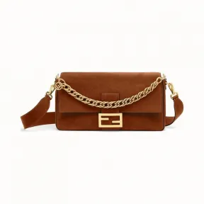 芬迪/Fendi 大号BAGUETTE_棕色麂皮手袋 8BR771 A7S DF17UF