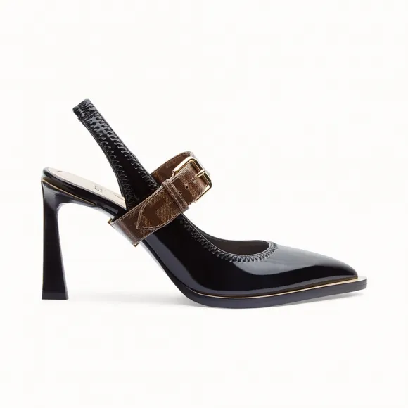 芬迪/Fendi 女士 亮面黑色潜水布露跟鞋 8J7017A8TWF0XLL