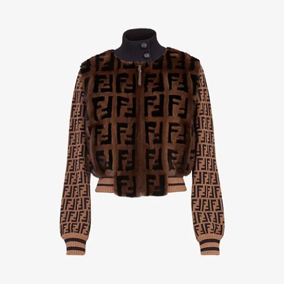 芬迪/Fendi 飞行员外套_镶饰貂皮和针织布料飞行员外套 FNE16F A1Q IF0GGE