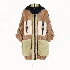 芬迪/Fendi 连帽外套_拼色毛羊皮连帽外套 FNF63H A7V CF17CF