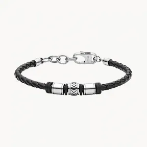 化石/Fossil Black Leather Cuff Bracelet JF03385040