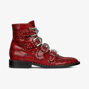纪梵希/Givenchy 女士 铆钉蟒蛇纹效果皮革带扣踝靴 BE6002E0FB-600