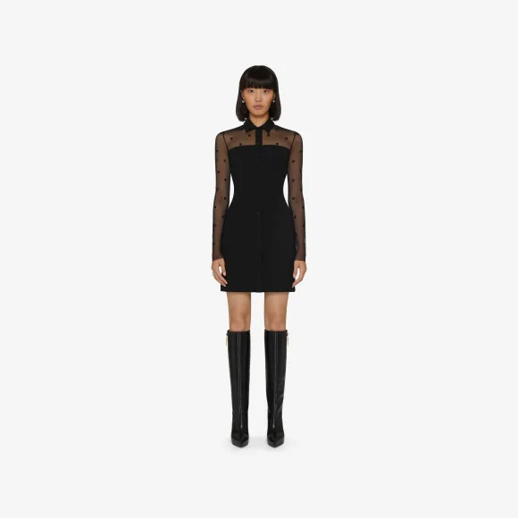 纪梵希/Givenchy 女士 双材质 4G 图案衬衫裙 BW21AX303L-001