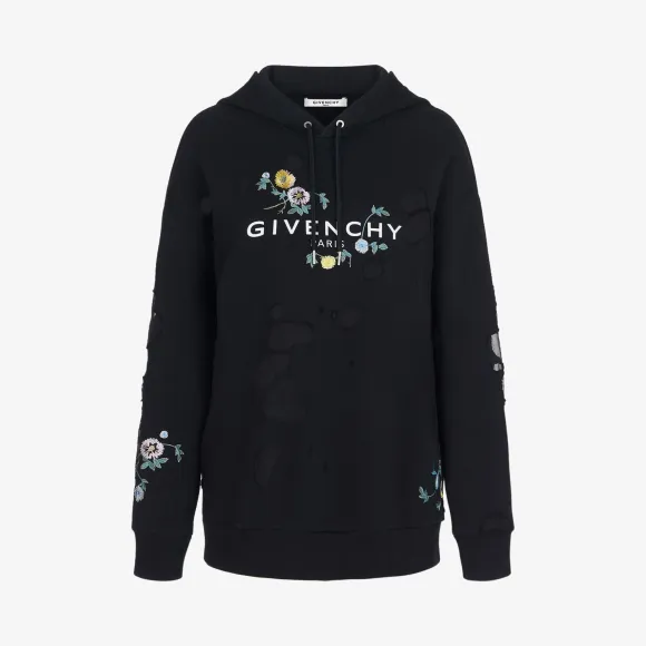 纪梵希/Givenchy 女士 破洞刺绣连帽衫 BW900C3Z2P-001
