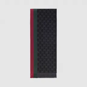 古驰/Gucci 饰条纹织带GG 提花羊毛围巾 147351-4G704-1166