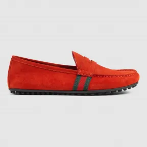 古驰/Gucci 织带装饰绒面真皮驾车鞋 407411 CMAK0 6460