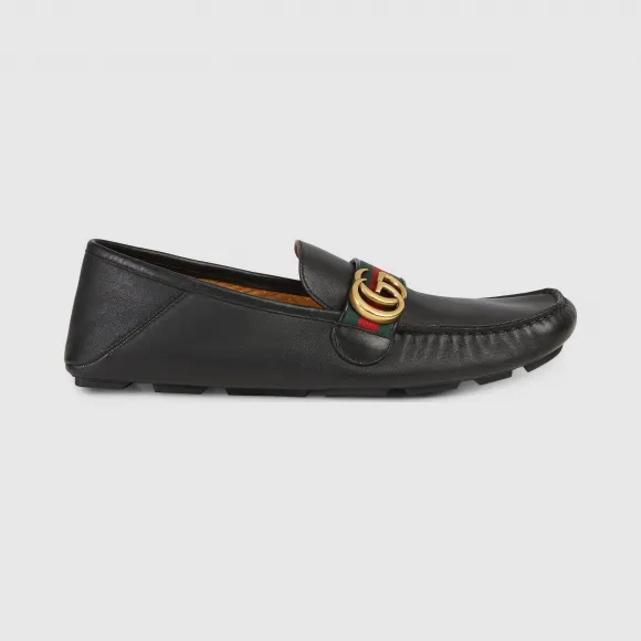 古驰/Gucci 饰条纹织带皮革驾车鞋 450891-DTM10-1060